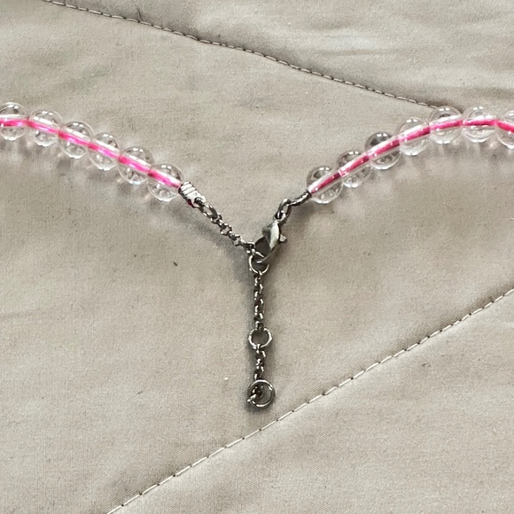 Graduating clear glass bead necklace strung on hot pink string. Lobster clasp - Picture 3 of 13